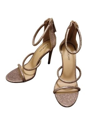 Bebe Glitter Rose Gold Multi-Strap Stiletto Sandals